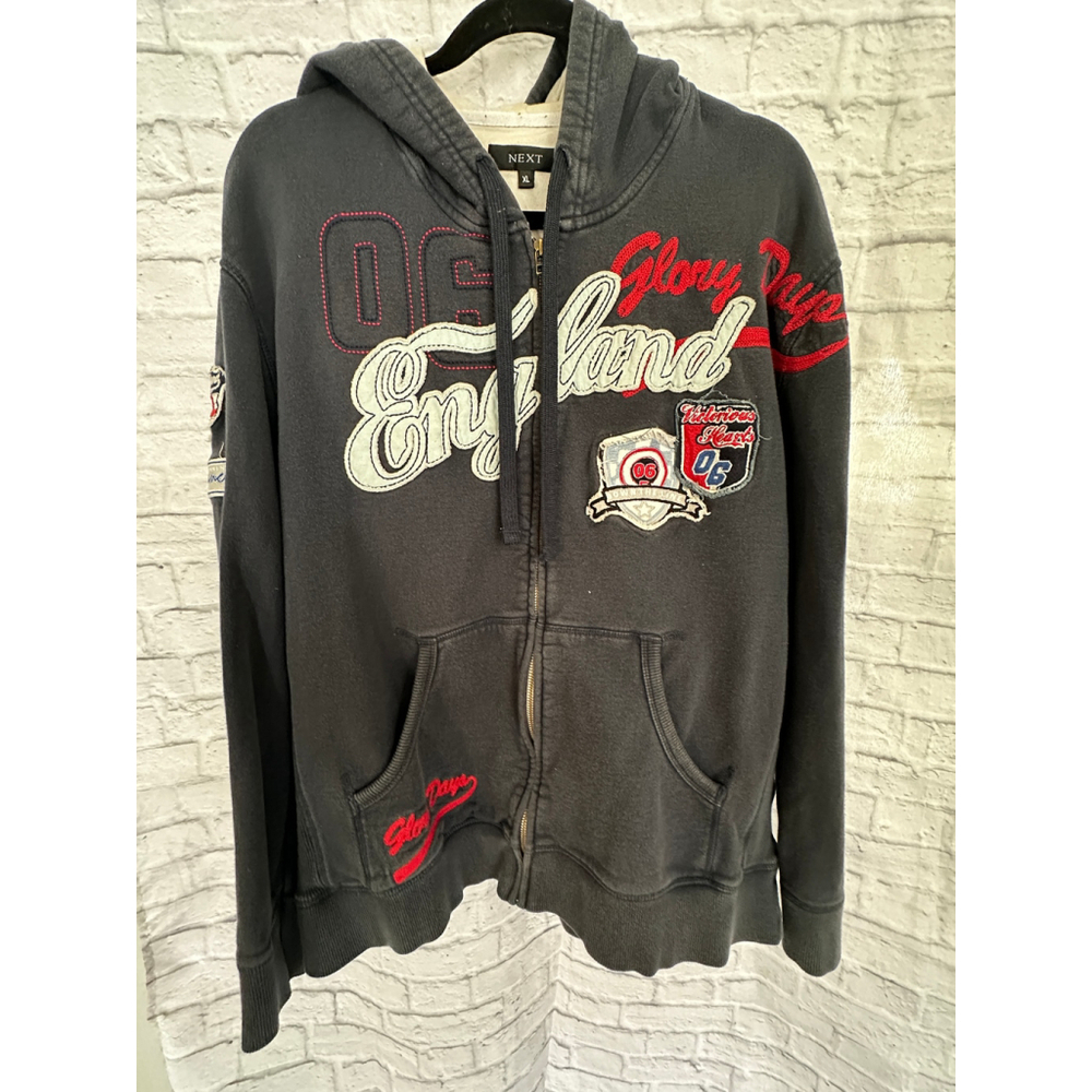 Next Full Zip Hoodie Y2K Blokecore England Patches Mens XL Dark Blue - Picture 2 of 7
